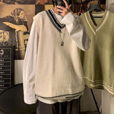 Men Sweater Vest Patchwork Simple Panelled Sleeveless Knit Sweaters Male Loose V-neck All-match Korean Preppy Style Streetwear
