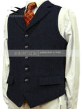 Men's Wool Tweed Slim Fit Leisure Cotton Burgundy Vest Gentleman Herringbone Business Brown Waistcoat Blazer For Wedding Groom jinquedai
