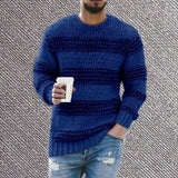 Men Sweater Warm Knitted Pullovers Long Sleeve Sweater Striped Print Casual O Neck Stretchy Knitted Pullover Sweater Streetwear jinquedai