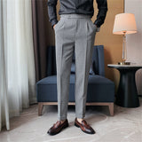 Jinquedai  British Style Men High Waist Business Dress Pants Fashion Houndstooth Office Social Suit Pants Wedding Groom Casual Trousers Men jinquedai