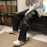 Colored smiley print breeches for straight baggy men leg denim teenage pants trend clothes of large dimensions male pants Sale jinquedai