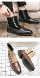 Jinquedai New MenFashion Casual Business All-match Dress Shoes Handmade PU Stitching Tweed Button Comfortable Short Boots jinquedai