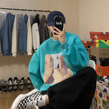 Jinquedai  Men Streetwear Harajuku Sweatshirts Oil Painting Loose Sweatshirts O-neck Hip Hop Male Pullovers Vintage Korean Style Hoodies jinquedai