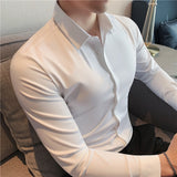 High Elasticity Seamless Men's Shirt Long Sleeve Slim Casual Shirt Solid Color Business Formal Dress Shirts Social Party Blouse jinquedai