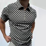 Jinquedai  Man Polo Shirt Mens Casual Plaid Zip Lapel Cotton Polo shirt Men Short Sleeve Top Quality polo men Luxury Temperament jinquedai