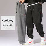 Jinquedai Winter Corduroy Warm Pants Black Thick Trousers Male Baggy Casual Grey Home Pants Plus Velvet Korean Streetwear Hip Hop jinquedai