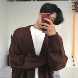 Men's Wear Knitted Sweater Loose V-neck Single-breasted Solid Color Knitted Cardigan Coat Autumn New jinquedai