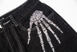Jinquedai  Dark Streetwear Skeleton Embroidery Punk Black Men Hip Hop Jeans Pants Straight Casual Wide Denim Trousers Pantalons Capris jinquedai