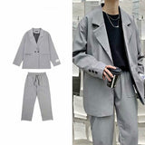 Jinquedai Men Sets Solid Casual Chic Fashion Korean Style Ulzzang Chic Streetwear Male Outerwear Single Breasted Young Daily Simple Loose jinquedai