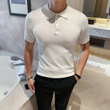 Jinquedai 8Colors Summer Short Sleeve Ice Silk Men Polo Shirts Business Fashion Turn Down Collar Slim Fit Casual Knitted Tee Shirt Homme jinquedai