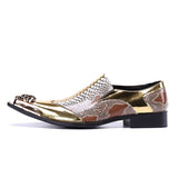 Luxury Handmade Men's Shoes Pointed Toe Leather Dress Shoes Men Slip on Gold Oxfords for Men Partry/Wedding, EU38-46 jinquedai