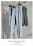 Autumn Hot Fashion Men¡¯s Stitching Belt Suit Pants Retro Casual British Style Skinny Pant Ankle-Length Slim-Fit Pants jinquedai