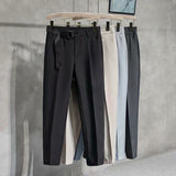 Autumn Hot Fashion Men¡¯s Stitching Belt Suit Pants Retro Casual British Style Skinny Pant Ankle-Length Slim-Fit Pants jinquedai