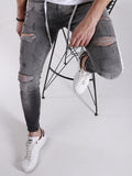 Men's Skinny ripped jeans men Pants Pencil Biker Side Striped Jeans Destroyed Hole Hip Hop Slim Fit Man Stretchy Jean Print jinquedai