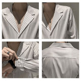 Jinquedai  Autumn Thin Striped Mens Brand Shirts Fashion V-Neck Long Sleeve Business Chemise Homme De Luxe Party Stage Wear Shirt Men M-4XL jinquedai