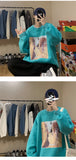 Jinquedai Men Streetwear Harajuku Sweatshirts Oil Painting Loose Sweatshirts O-neck Hip Hop Male Pullovers Vintage Korean Style Hoodies jinquedai