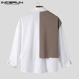 Jinquedai Fashion Men Casual Shirt Lapel Patchwork Long Sleeve Button Zipper Streetwear Fake Two Pieces Tops Camisas S-5XL INCERUN jinquedai