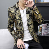 Jinquedai  Gold Cashew Flowers Printed Luxury Blazers Men Slim Fit Silver Stage Costumes For Singers Mens Fashionable Jackets Unusual jinquedai
