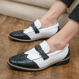 Jinquedai New Britain Retro Designer Mens Pointed Black With White Slip On Wedding Shoes Flats Casual Loafers Formal Dress Zapatos Hombre jinquedai