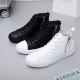 New Style Black High-Top Side Zipper Men's Shoes Fashion Microfiber Leather Sports Casual Shoes Classic  White Shoes  PU jinquedai