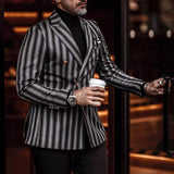 Men Blazer Slim Fit Spring Autumn New Striped Suit Jacket Casual Fashion Mens Clothing