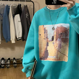 Jinquedai  Men Streetwear Harajuku Sweatshirts Oil Painting Loose Sweatshirts O-neck Hip Hop Male Pullovers Vintage Korean Style Hoodies jinquedai