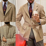 Jinquedai  Smart Casual Men Tuxedos Custom Made Handsome With Belt Blazer Business Wedding Party Groom Suit Coat 1 Piece