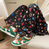 Jinquedai New Lightning Printed Long Pants Men Elastic Waist Harajuku Streetwear Men Loose Hip Hop Sweatpants Casual Pants S-2XL jinquedai