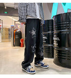Jinquedai  Woolen embroidered jeans men's spring and autumn new loose straight pants ins trendy American wide leg pants streetwear jinquedai