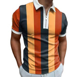 Jinquedai New Men Polo Shirts Summer High Quality Casual Daily Short Sleeve Striped Mens Shirts Turn-Down Collar Zippers TEES Men jinquedai