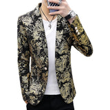 Jinquedai  Gold Cashew Flowers Printed Luxury Blazers Men Slim Fit Silver Stage Costumes For Singers Mens Fashionable Jackets Unusual jinquedai
