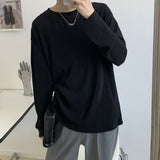 Summer Autumn Pleated T Shirt Men's Fashion Solid Color Casual Long-sleeved T-shirt Men Korean Loose Oversize Ice Silk Tshirt Mens Tops jinquedai