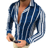 Jinquedai  Men's Long Sleeve Blue White Striped Shirt Dress Fashion Standard-fit Button Down Shirts Blouse Men Hip-hop Streetwear Camisas jinquedai