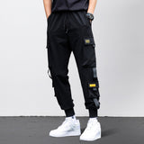 New Hip-Hop Jogger Men's Black Harem Overalls Multi-Pocket Ribbon Men's Sports Pants Streetwear Casual Men's Casual Pants jinquedai