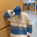 Striped sweater men's autumn and winter fashion brand loose color matching sweater coat versatile lazy wind thickened round neck jinquedai