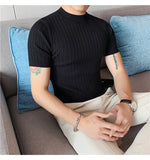 Jinquedai High Quality Summer Short Sleeve Striped Knitted T Shirts For Men Clothing Stretched Slim Fit Casual Tee Shirt Homme 3XL-M jinquedai