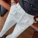 Jinquedai  British Style Autumn New Solid Business Casual Suit Pants Men Clothing Simple All Match Formal Wear Office Trousers Straight jinquedai