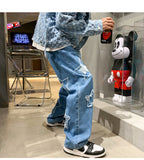 Jinquedai  Woolen embroidered jeans men's spring and autumn new loose straight pants ins trendy American wide leg pants streetwear jinquedai