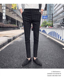 New Mens Fashion Boutique Black Striped Casual Business Suit Pants British Slim Quality Groom Wedding Dress Striped Men Trousers jinquedai