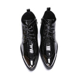 Handmade Boots Men Pointed Metal Tip Black Leather Ankle Boots Lace-up Western Fashion Botas Hombre Cool, Big Sizes 46 jinquedai