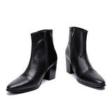 Men Boots 7CM High Heels Genuine Leather Boots Men Ankle Black Knight Boots Men Handsome Botas Hombre Party/Wedding Men jinquedai