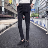 New Mens Fashion Boutique Black Striped Casual Business Suit Pants British Slim Quality Groom Wedding Dress Striped Men Trousers jinquedai