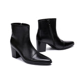 Men Boots 7CM High Heels Genuine Leather Boots Men Ankle Black Knight Boots Men Handsome Botas Hombre Party/Wedding Men jinquedai