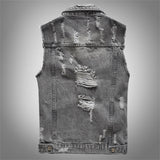Spring Autumn Vintage Design Mens Denim Vest Male Retor Sleeveless Jackets Men Ripped Hole Jean Waistcoats Clothing 5XL jinquedai