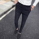 New Mens Fashion Boutique Black Striped Casual Business Suit Pants British Slim Quality Groom Wedding Dress Striped Men Trousers jinquedai