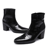 Men Boots 7CM High Heels Genuine Leather Boots Men Ankle Black Knight Boots Men Handsome Botas Hombre Party/Wedding Men jinquedai