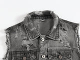 Spring Autumn Vintage Design Mens Denim Vest Male Retor Sleeveless Jackets Men Ripped Hole Jean Waistcoats Clothing 5XL jinquedai