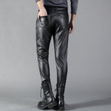 Thoshine Brand Summer Men Leather Pants Skinny Fit Elastic Style Fashion PU Leather Trousers Motorcycle Pants Thin Streetwear jinquedai