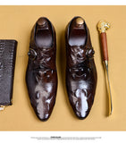 Jinquedai  mens formal shoes genuine leather oxford shoes for men black crocodile dress wedding shoes laces leather brogues jinquedai