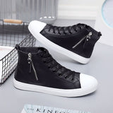 New Style Black High-Top Side Zipper Men's Shoes Fashion Microfiber Leather Sports Casual Shoes Classic  White Shoes  PU jinquedai